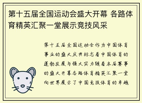 第十五届全国运动会盛大开幕 各路体育精英汇聚一堂展示竞技风采